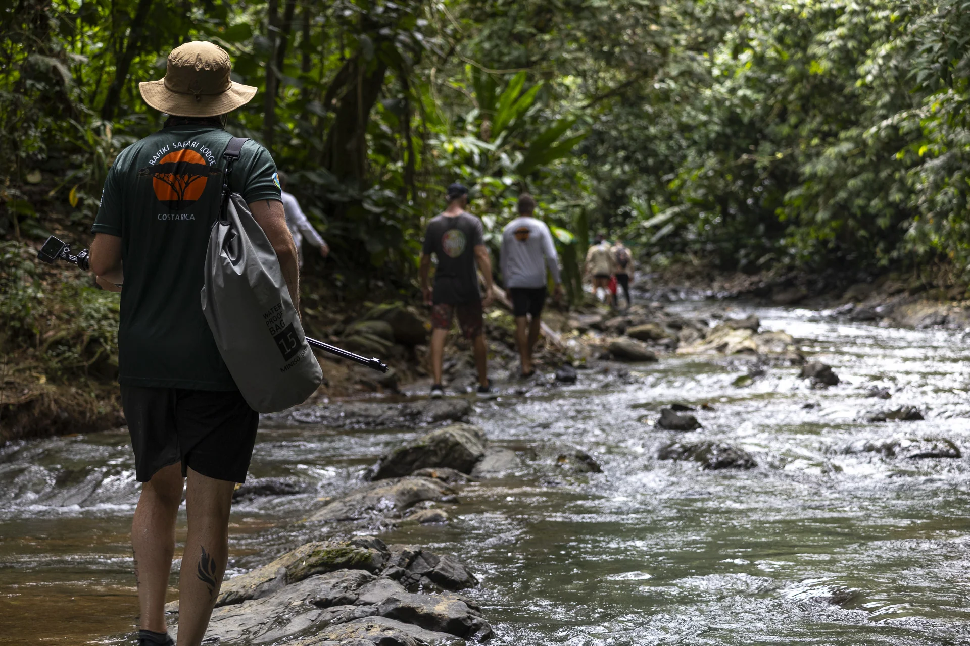 Hiking up a rainforest river