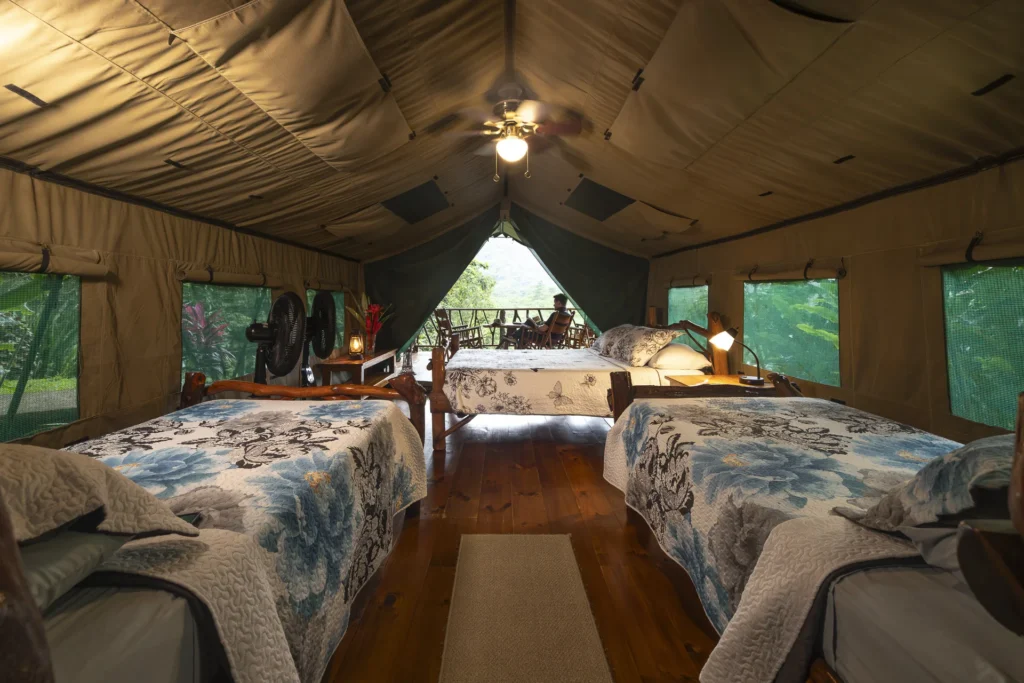 Family tent with double and single beds